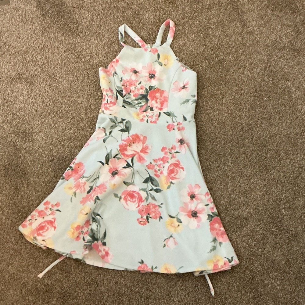 Speechless Pink and Green Floral Kids Dress